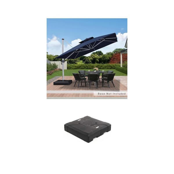 11 ft. Square Navy Blue Cantilever Patio Umbrella and 286 lbs. Black Umbrella Base Combo