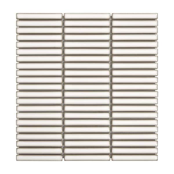 Stacked White 12 in. x 12 in. Glossy Porcelain Tile Floor and Wall Mosaic Tile Kit Kat Finger Tile (5 sq. ft. /Case)