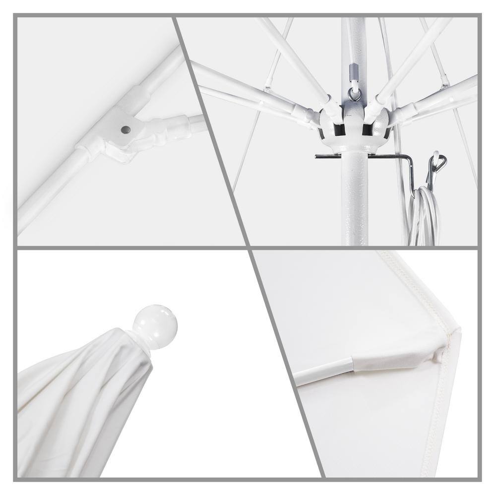 9 ft. Champagne Olefin Fabric White Aluminum Patio Umbrella