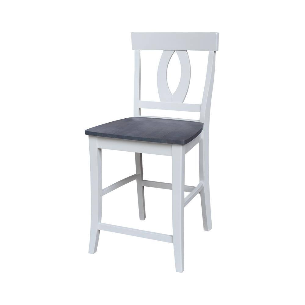 White and Heather Gray Wood Counter Height Stool with Splat Back