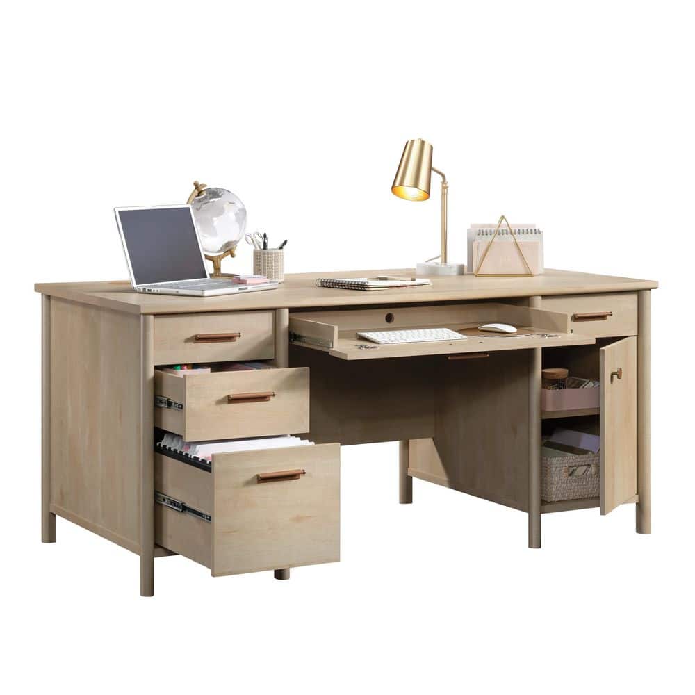 Maple Brown Executive Desk with Keyboard Tray and Filing Cabinet