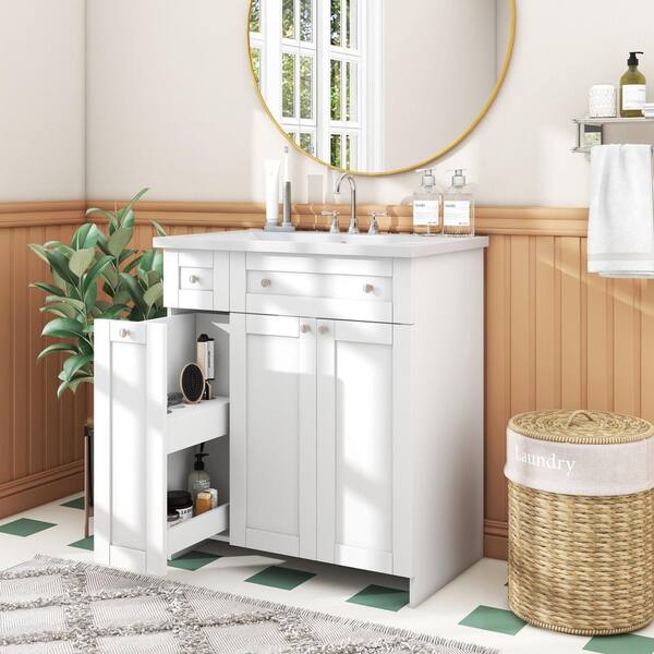 Aoibox 30 in. W White Bathroom Vanity with Single Sink Combo Cabinet Undermount Sink Bathroom Storage Cabinet vanities SNSA10IN059