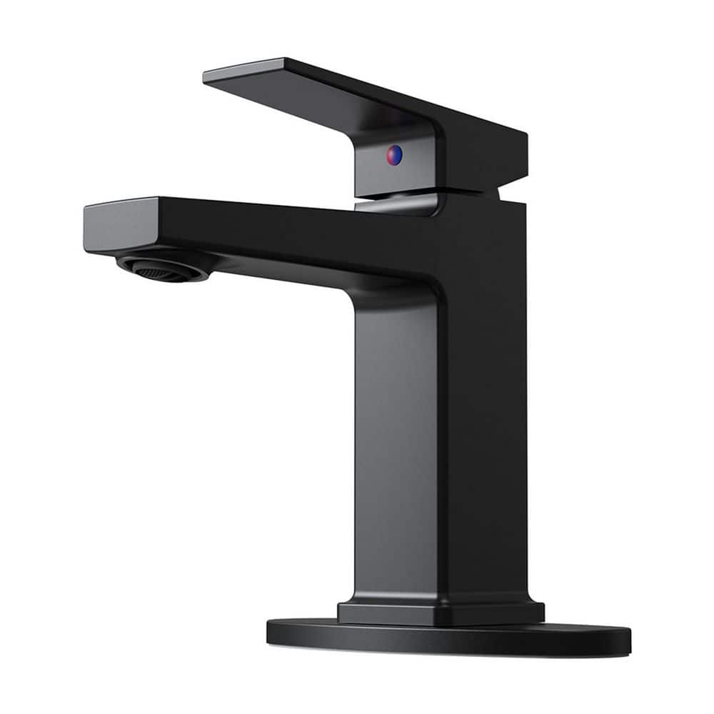 Single Hole Single-Handle Bathroom Faucet with Deck Plate in Matte Black