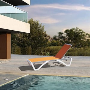 Metal Outdoor Chaise Lounge Adjustable Aluminum Patio Lounge Plastic Pool Lounge Chair in Orange (Set of 1)