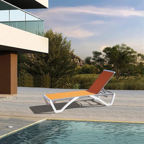 Runesay Metal Outdoor Chaise Lounge Adjustable Aluminum Patio Lounge Plastic Pool Lounge Chair in Orange (Set of 1)