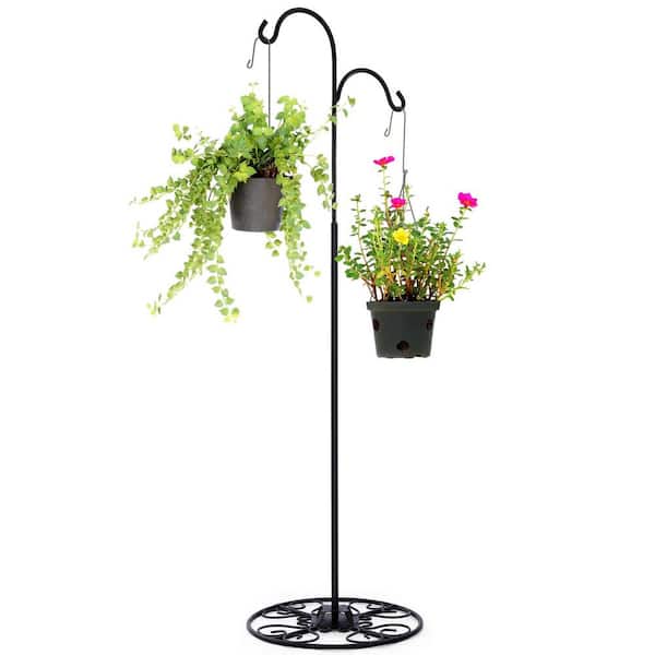 34-55 Inch Adjustable Black Shepherds Hook Outdoor and Indoor