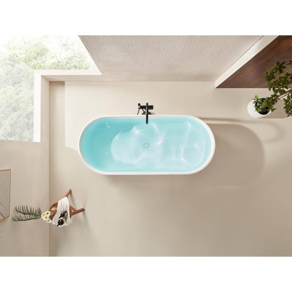 67" Glossy White Stone Resin Freestanding Soaking Bathtub