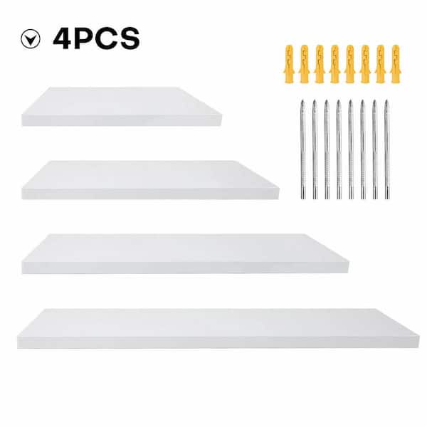 Aoibox 4-Pieces White 5.9 in. W x 19.6 in. D Floating Wood Decorative Wall Shelves Storage Rack Bookcase for Kitchen Bathroom