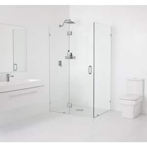 46 in. W x 34.5 in. D x 78 in. H Pivot Frameless Corner Shower Enclosure in Brushed Nickel Finish with Clear Glass