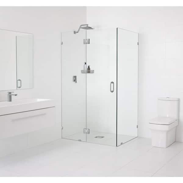 Glass Warehouse 47 in. W x 37 in. D x 78 in. H Pivot Frameless Corner Shower Enclosure in Brushed Nickel Finish with Clear Glass
