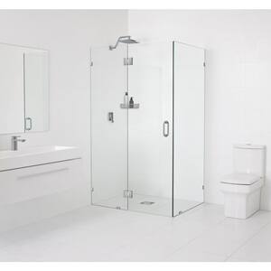 50 in. W x 35 in. D x 78 in. H Pivot Frameless Corner Shower Enclosure in Brushed Nickel Finish with Clear Glass