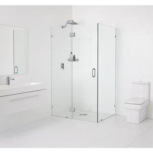55 in. W x 45 in. D x 78 in. H Pivot Frameless Corner Shower Enclosure in Brushed Nickel Finish with Clear Glass