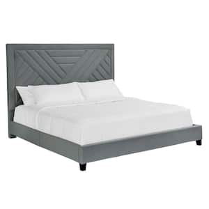 Charcoal Gray Wooden Frame Queen Platform Bed with Fabric Upholstered Channel Tufted Headboard