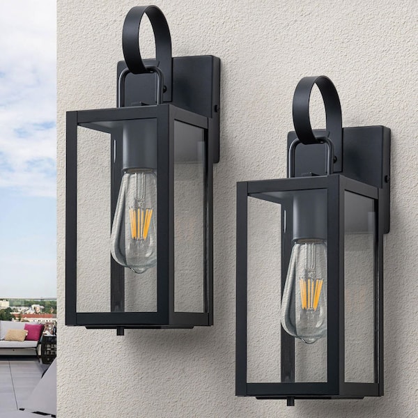 C Cattleya 14.25 in. Black Outdoor Wall Lantern Sconce with