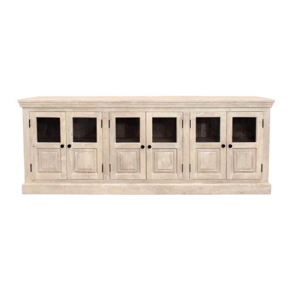 "93"" Antiqued White Distressed Solid Wood Buffet Sideboard with Six Glass Doors" price history on PriceWatchPro
