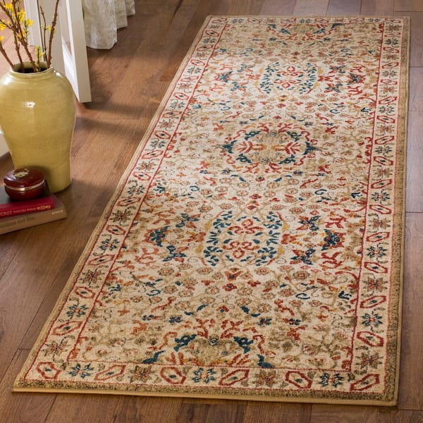Kashan 3 ft. x 6 ft. Ivory/Ivory Medallion Runner Rug