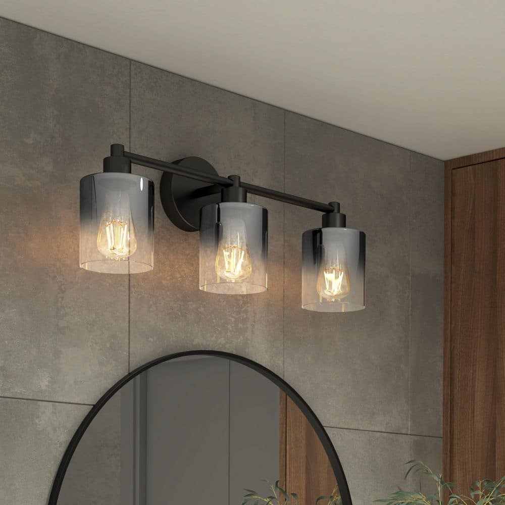 Haze 25 in. 3-Light Matte Black Vanity Light with Chrome Gradient Glass Diffuser with Bulbs Not Included price history on PriceWatchPro