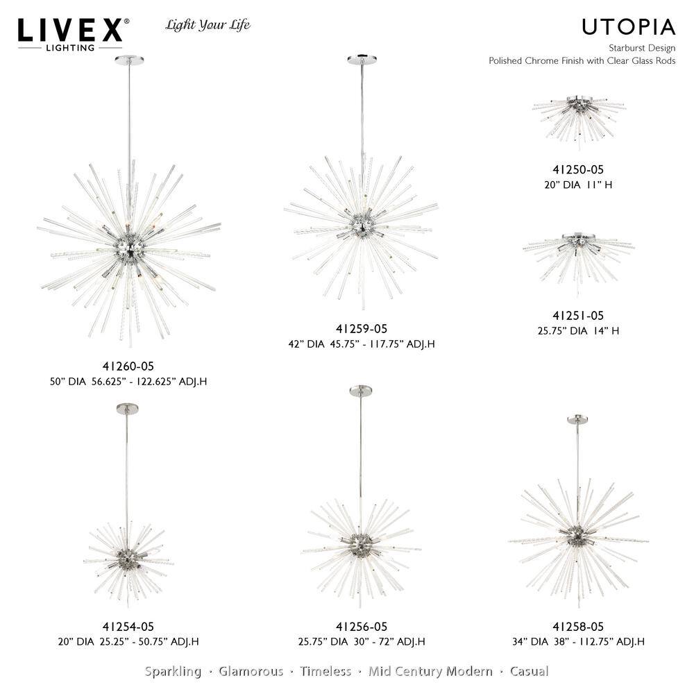 Utopia Elegance 8-Light Polished Chrome Pendant with Clear Crystal Rods