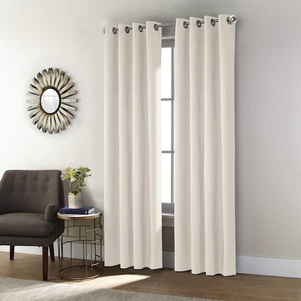 THERMALOGIC Shadow Off-White 52 in. W x 84 in. L Grommet Total Blackout Curtain Panel