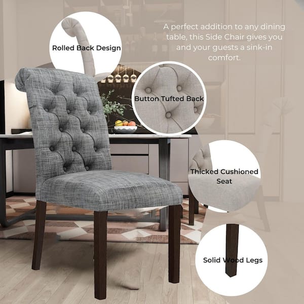 Gray Fabric Linen Tufted Back Dining Chair Set of 2 D W132453483