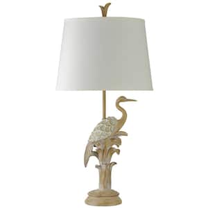 36 in. Natural Wood Table Lamp with White Hardback Fabric Shade