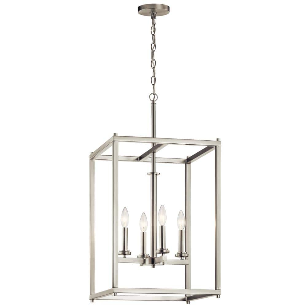 Elegant Brushed Nickel 16'' Square Ambient Chandelier with 4 Lights