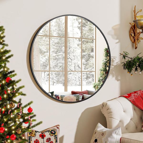 36 in. W x 36 in. H Round Aluminum Alloy Framed Black Wall Mirror