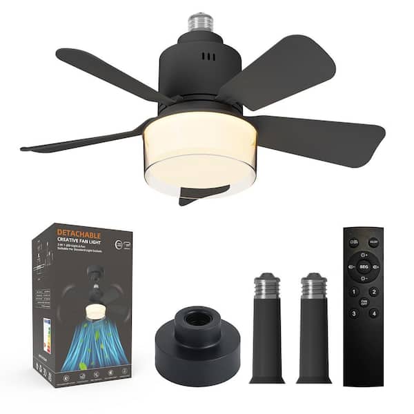 17.7 in. Indoor Socket Ceiling Fan Light with Remote, LED Light, 4 Fan Speeds, Dimmable, 3 Color Temperatures (Black)