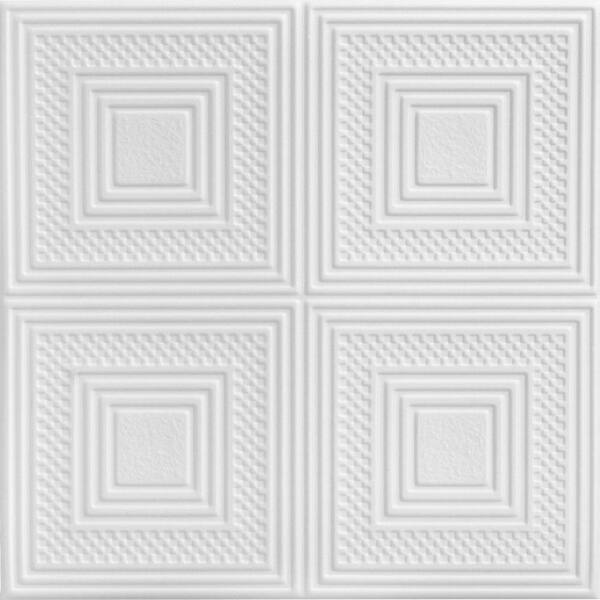 A La Maison Ceilings Nested Squares UltraPureWhite - Satin(Behr) 1.6 ft. x 1.6 ft. Decorative Foam Glue Up Ceiling Tile (21.6 sq. ft./Case)