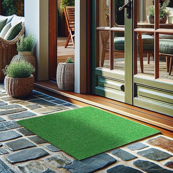 Evergreen Collection Waterproof Solid 3 x 2 Indoor/Outdoor Artificial Grass Runner Rug, 2 ft. 7 in. x 2 ft. Green