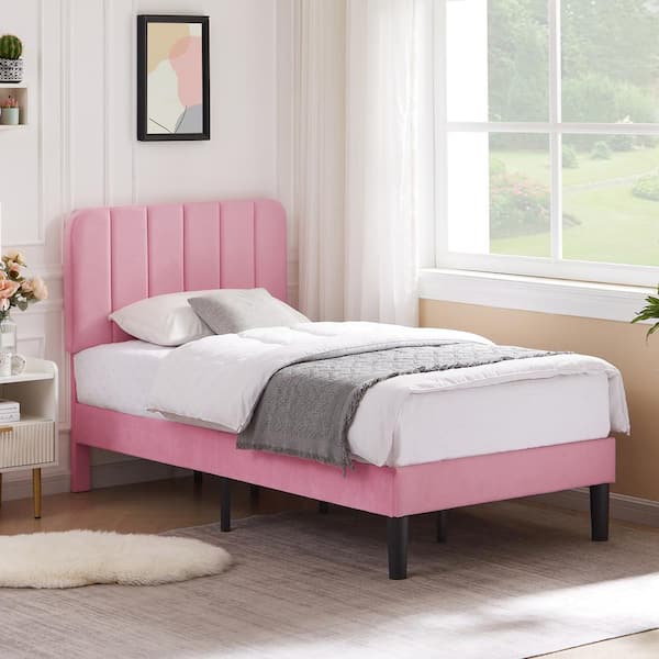 VECELO Upholstered Bed Frame, Twin Platform Bed Frame with