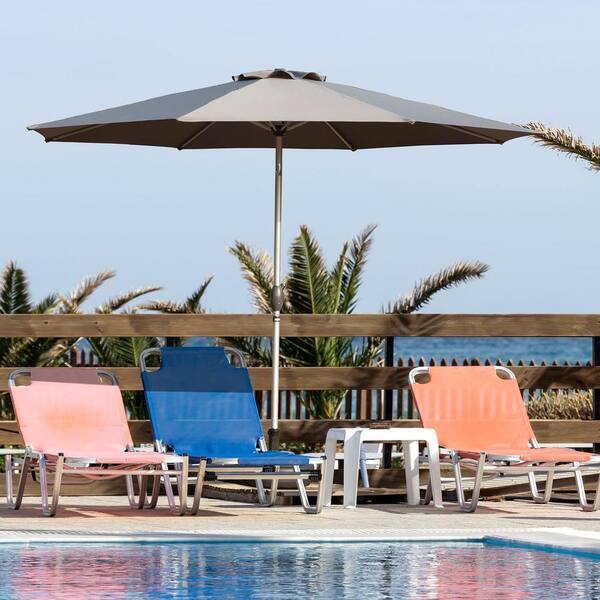 Otryad 9 ft. Aluminium Patio Market Umbrella, Outdoor Waterproof Table Umbrella with Push Button Tilt and Crank in Gray