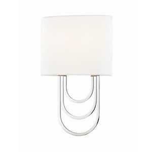 Farah 2-Light Polished Nickel Wall Sconce with White Linen Shade