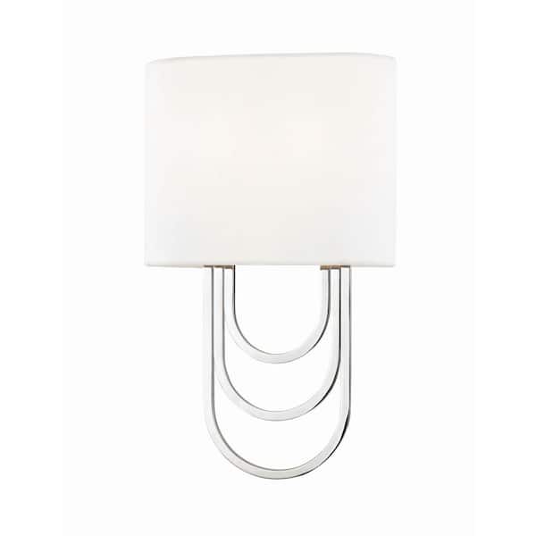 MITZI HUDSON VALLEY LIGHTING Farah 2-Light Polished Nickel Wall Sconce with White Linen Shade
