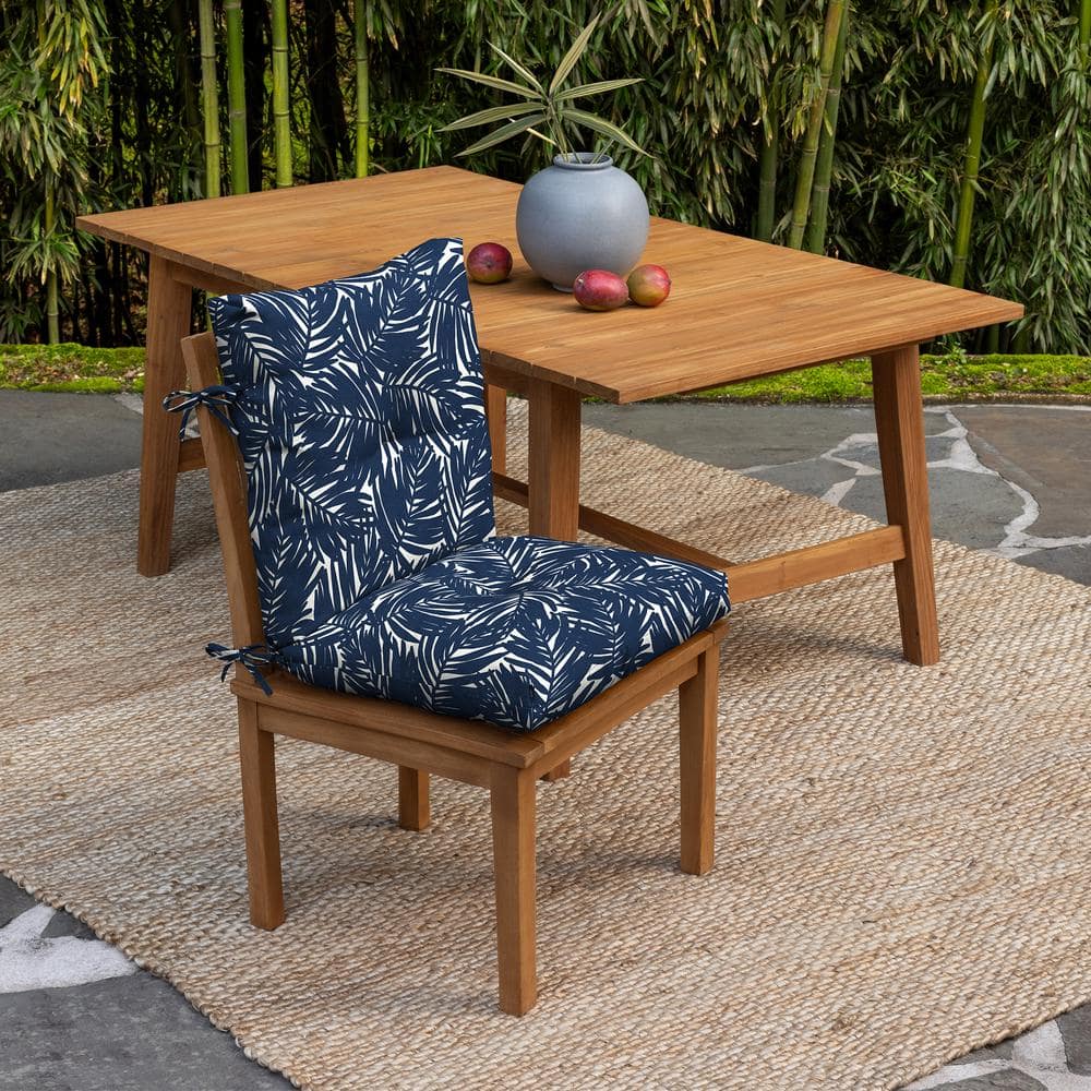 Navy Blue King Palm Bamboo Blend Tufted Dining Chair Cushions, Set of 2