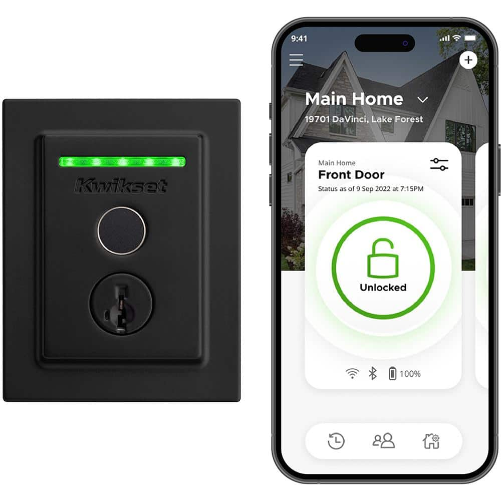 Kwikset Halo Touch Matte Black Contemporary Fingerprint WiFi Electronic Smart Lock Deadbolt Featuring SmartKey Security