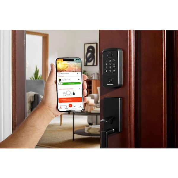 Compact Fingerprint Matte Black Electronic Single Cylinder Deadbolt Wi-Fi Enabled Powered by Hubspace