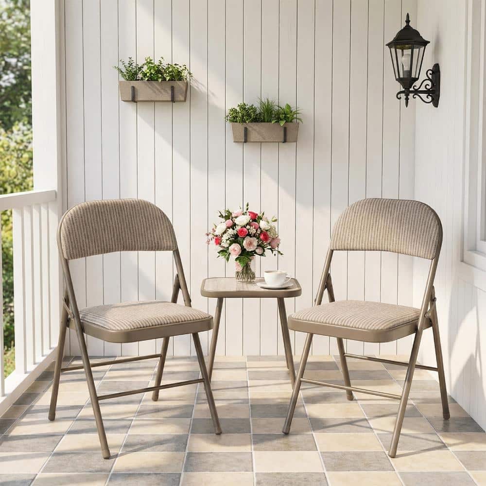 Khaki Steel Frame Outdoor Dining Chair Fabric Stackable Portable Folding Chairs with Padded Cushion for Party (2-Pack) price history on PriceWatchPro
