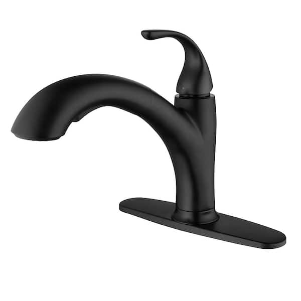 YONKI SUNSHIN INC Single Handle Pull Out Sprayer Kitchen Faucet Deckplate Included, 1 or 3 Hole Small Sink Faucet in Matte Black