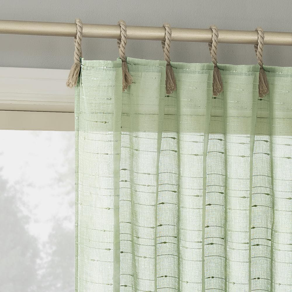 No 918 Noemi Slub Stripe Rope Tab Sage Green Polyester 50 In W X 84 L Top Light Filtering Curtain Single Panel 62381 The