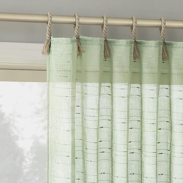 No. 918 Noemi Slub Stripe Rope Tab Sage Green Polyester 50 in. W x 96 in. L Tab Top Light Filtering Curtain (Single Panel)