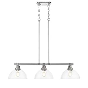 Duncan 300-Watt 3 Light Chrome Island Pendant Light with Clear Glass Shade, No Bulbs Included