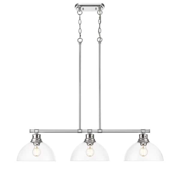Golden Lighting Duncan 300-Watt 3 Light Chrome Island Pendant Light with Clear Glass Shade, No Bulbs Included