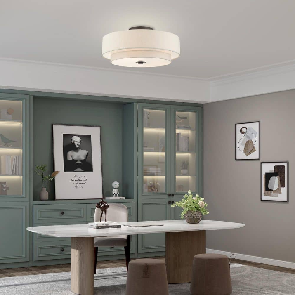 Meridian English Bronze 6-Light LED Semi-Flush Drum Ceiling Fixture