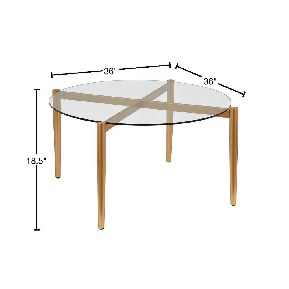 Elegant Mid-Century Modern Round Coffee Table with Tempered Glass Top, Brass Finish
