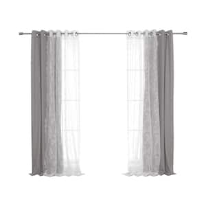52 in. W x 84 in. L Rose Sheer and Linen Textured Grommet Blackout Curtains in Grey