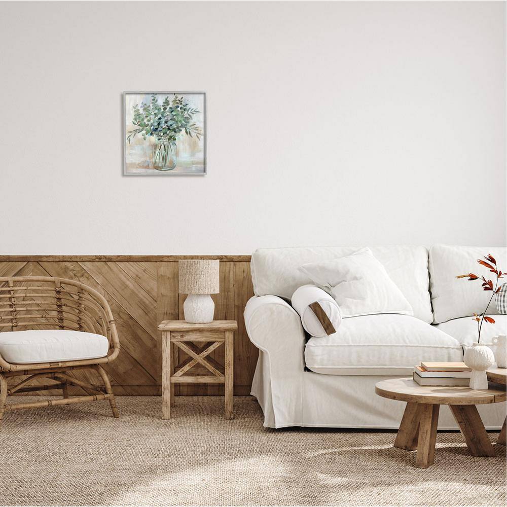 Soothing Eucalyptus Flower Herb Arrangement Gray Framed Canvas Print