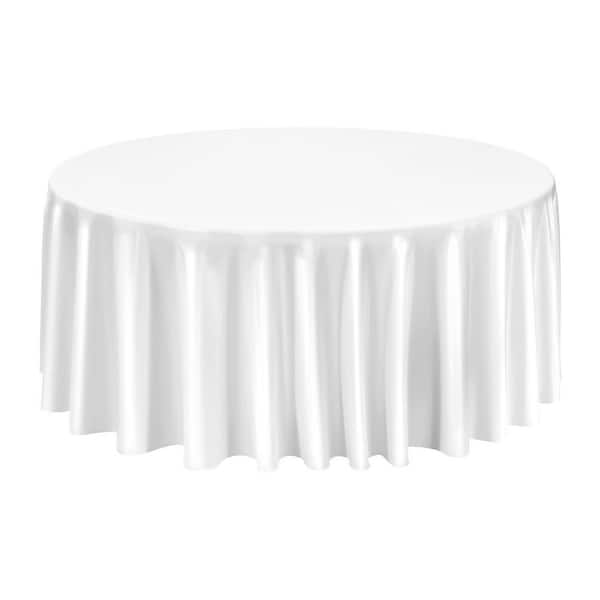 White Round Tablecloths 10 Pack, 132 in. Dia. Stain-and Wrinkle-Resistant, Machine Washable Table Clothes, Solid