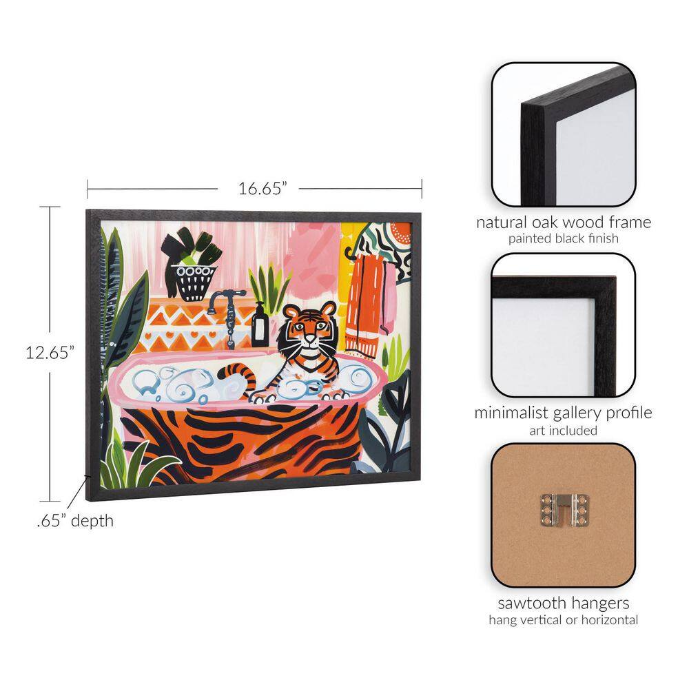Bold Maximalist Tiger in Bubble Bath Framed Wall Art, 16x12 Black