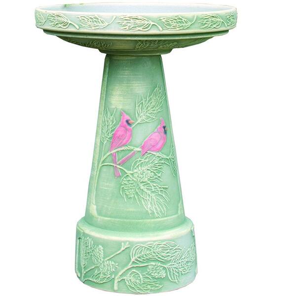 Burley Clay Winter Cardinal Hand-Painted Birdbath Set